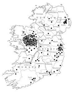 Known places of origin of Stafford's Irish families